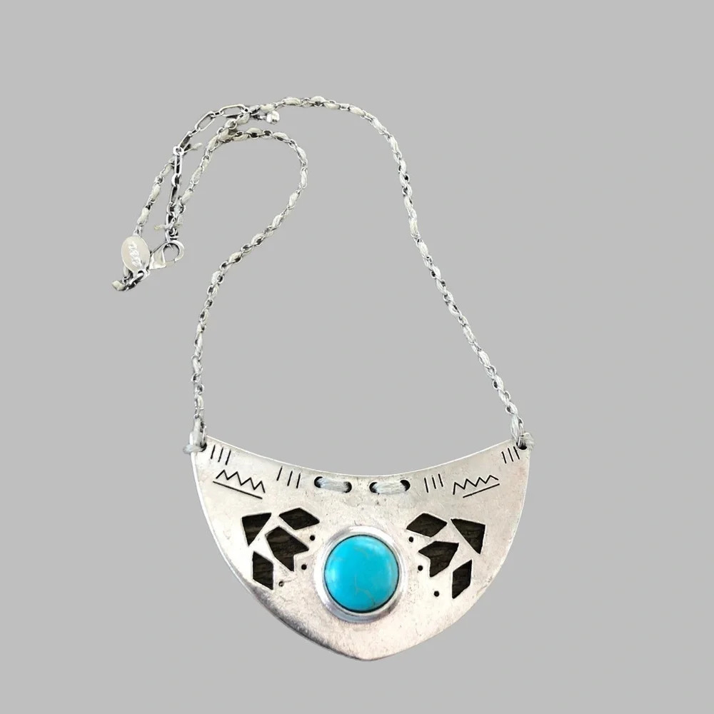 American Eagle Silver Tone Faux Turquoise Tribal Necklace Fashion Jewelry